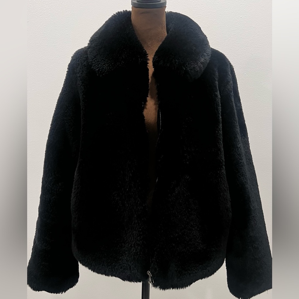 J. Galt Faux Fur Black Collared Coat